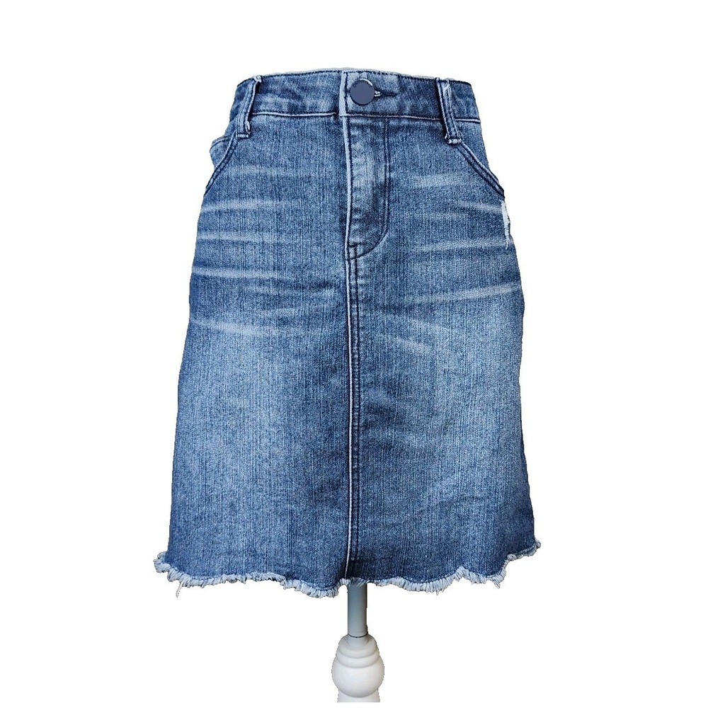 Democracy Absolution Denim Mini Skirt Womens 6 Distressed Frayed Stretch Pockets
